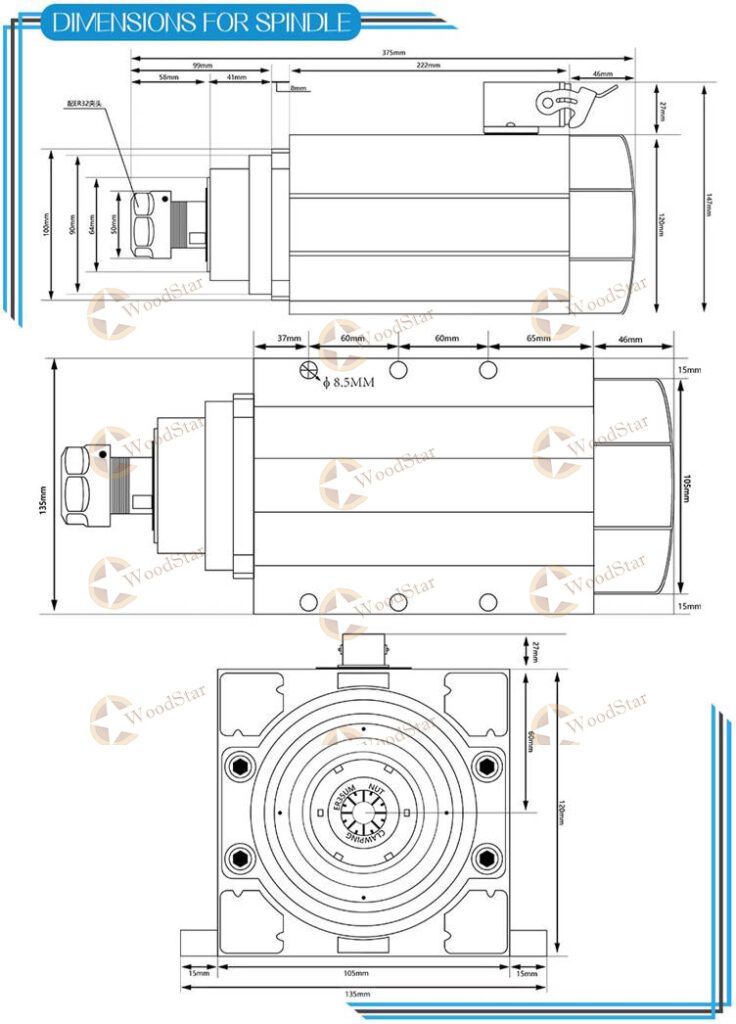 6.0kw ER32 300Hz Air Cooled Spindle Motor