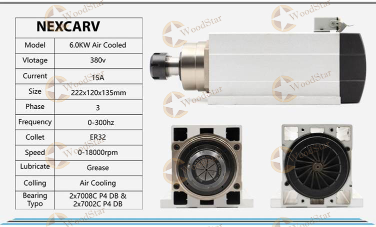 6.0kw ER32 300Hz Air Cooled Spindle Motor