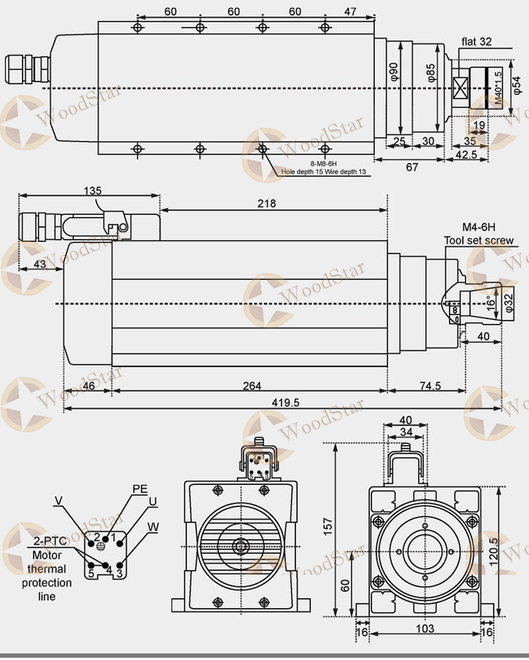 9.0kw ER32 600Hz Air Cooled Spindle Motor 