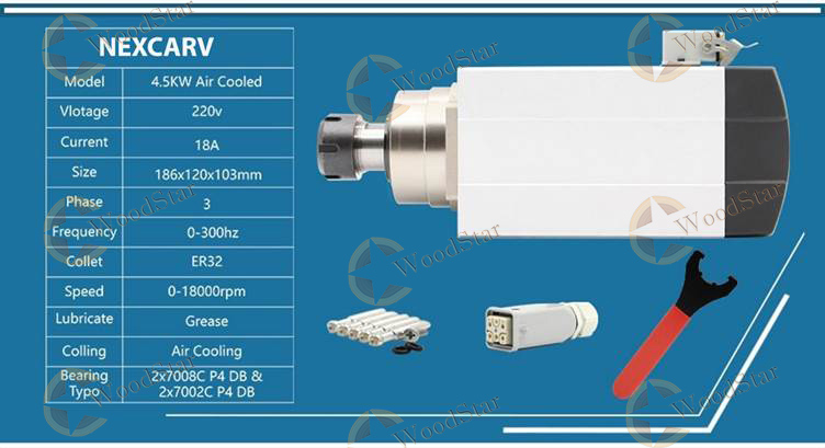 4.5kw HQD NEXCARV ER32 Air Cooled Spindle Motor